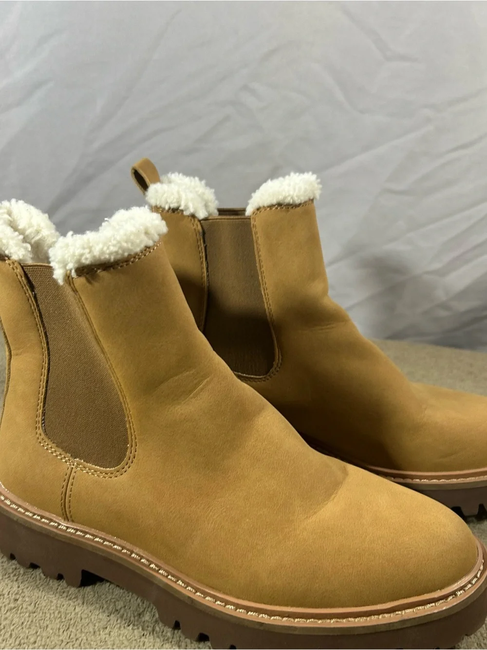 J. Crew Tan Chelsea‎ Boots with Shearling Collar